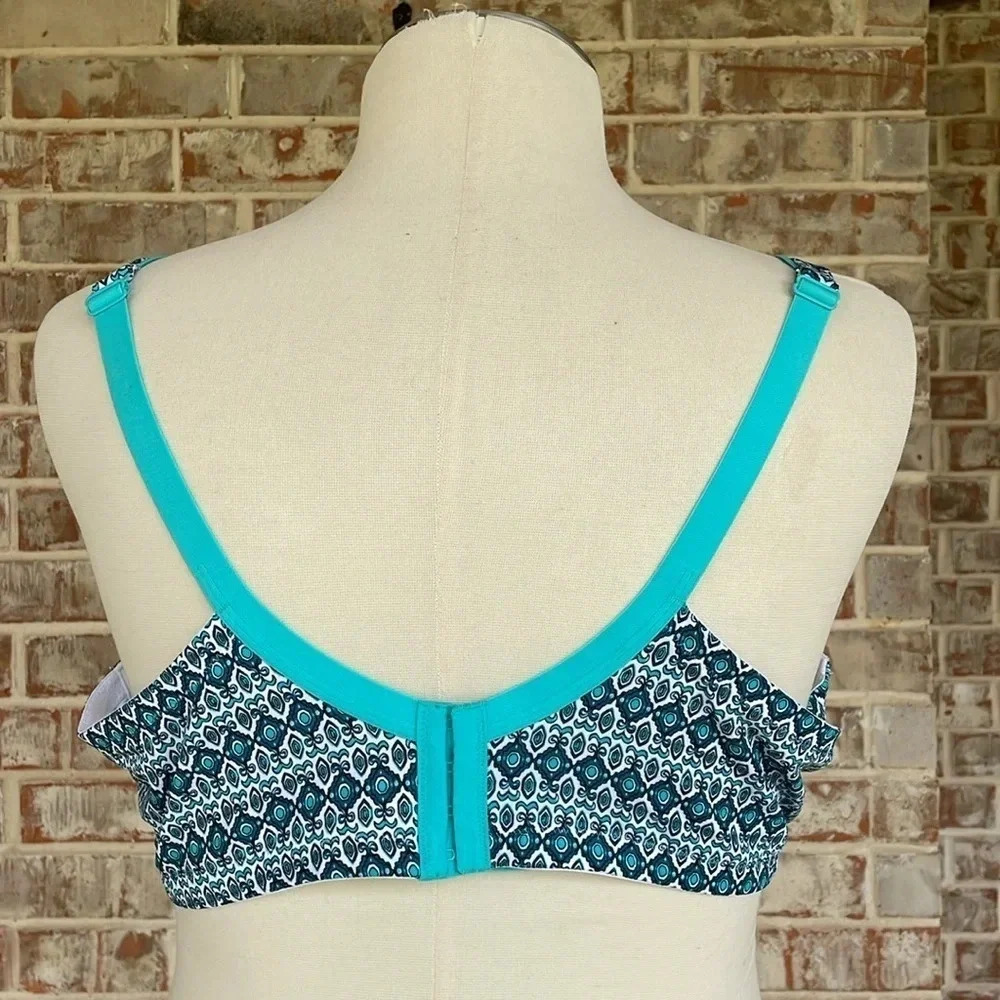 Cacique Teal White Geometric Boost Plunge Plus Size Bra - Picture 11 of 14